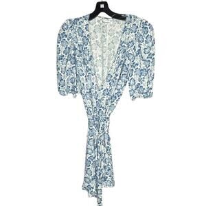 Reformation Women's Blue & Ivory Olince Wrap Floral Dress Size Medium